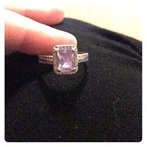 Lilac Emerald-Shaped ring with Diamond-Like Halo